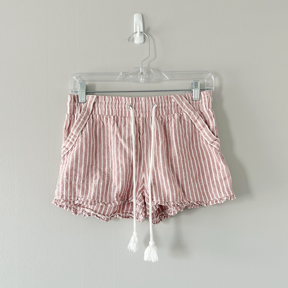 Rewind Flowy Pink Striped Shorts With Adjustable Tassel Tie Waistband